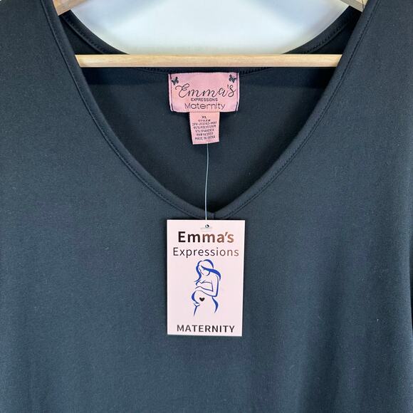 NWT Emmas Expressions Black and White V Neck Short Sleeve Maternity Tops XL - Picture 4 of 9